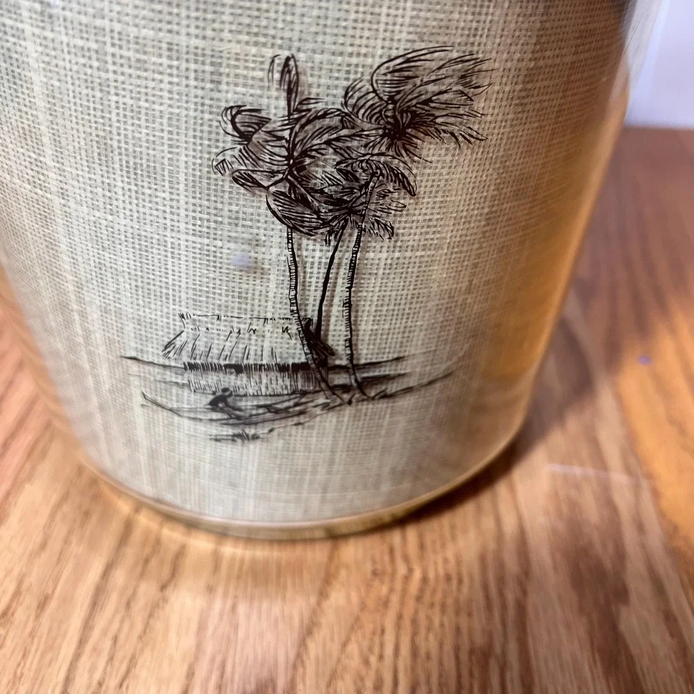 VTG Faux Rattan Ice Bucket Palm Tree Tiki Scene Mid Century Barware  Retro